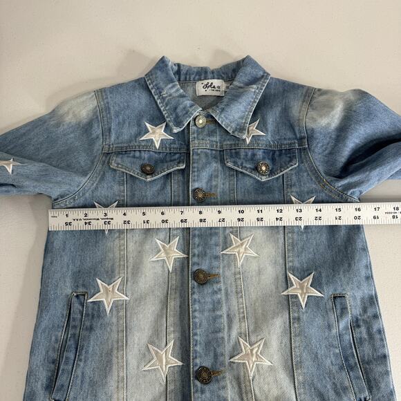 Lola + The Boys Jean Jacket Girls 14 Blue Star Leather Patched Denim Countrycore - Picture 9 of 13